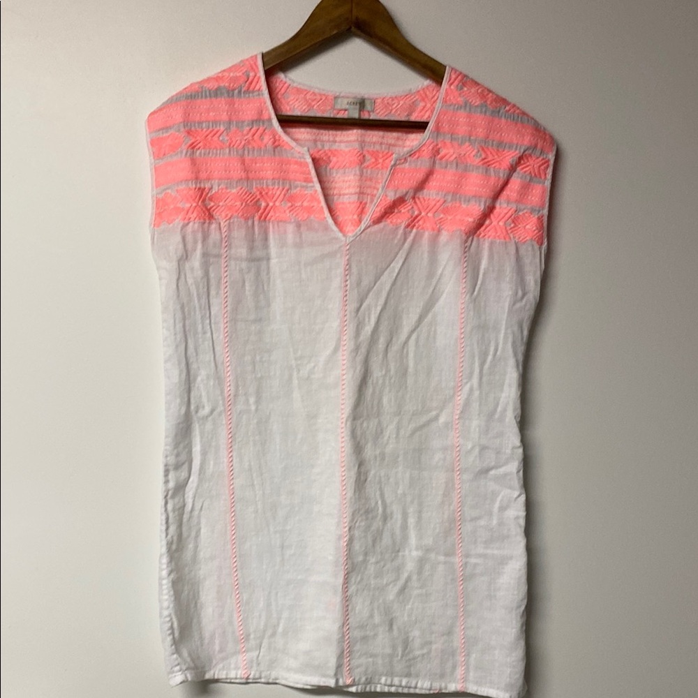 J. Crew Coral Pink and White Swim Coverup Linen Blend